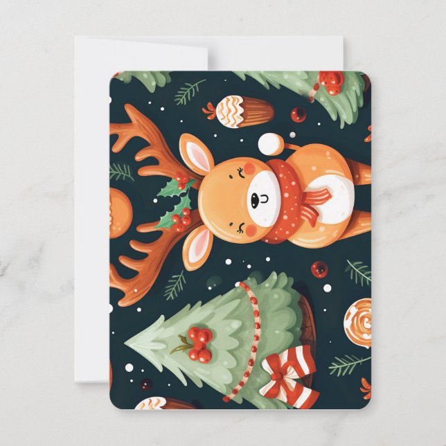 Cartão De Festividades Padrão contínuo com cervos fofos (Frente)