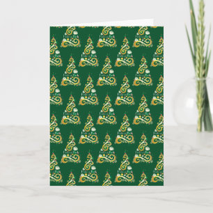 Cartão De Festividades Padrão de árvore de Natal abstrato verde e dourado