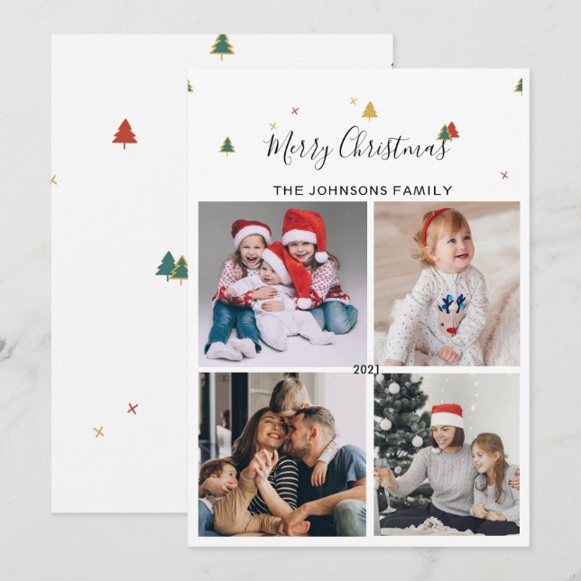 Cartão De Festividades Padrão de Árvore de Natal Elegante simples (Frente/Verso)