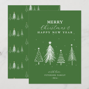 Cartão De Festividades Padrão de árvore de pinheiro de Natal simples vert