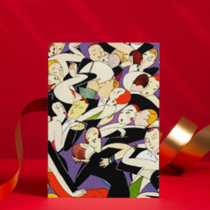 Cartão De Festividades Padrão de Casais Dançantes Art Déco Era do Jazz