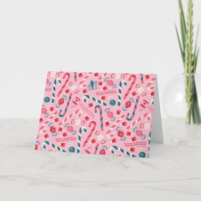 Cartão De Festividades Padrão de Doces de Feriado de Elfo (Frente)