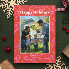 Cartão De Festividades Padrão de Fita Vermelha e Rosa Foto