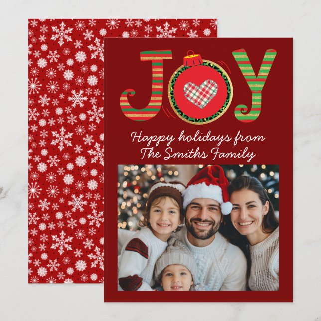 Cartão De Festividades Padrão de Flocos de Neve da Família Joy Christmas (Frente/Verso)