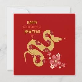 Cartão De Festividades Padrão de Flor Cobra Vermelho Feliz Chinês Novo An