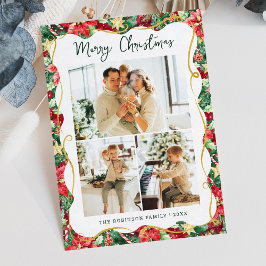 Cartão De Festividades Padrão de Folhagem de Poinsettia Natal 3 Foto