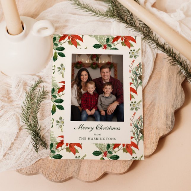 Cartão De Festividades Padrão de folhagens natalinas vintage (Criador carregado)
