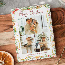 Cartão De Festividades Padrão de Greenerescência Botânica Feliz Natal 3 F