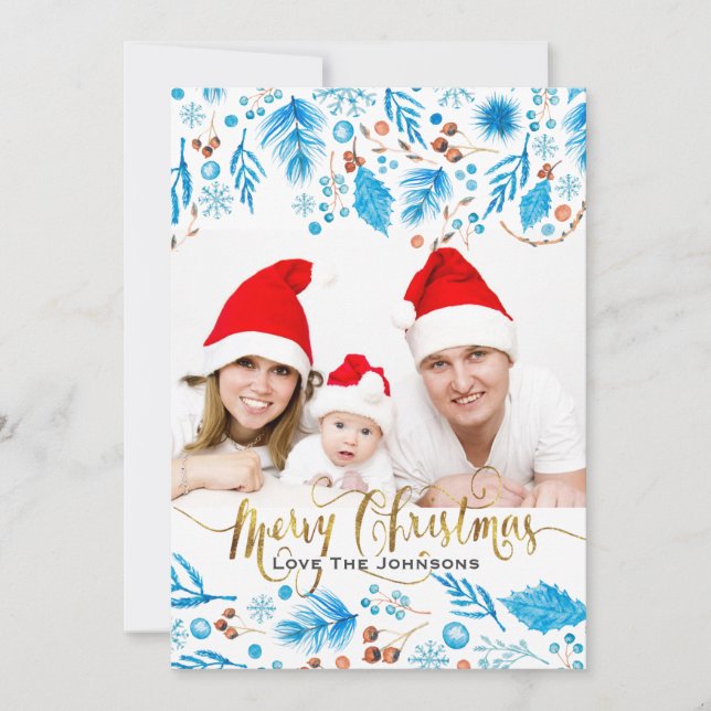 Cartão De Festividades Padrão de Inverno Elegante Foto Personalizada de N (Frente)