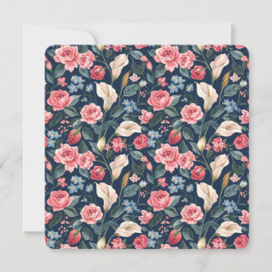 Cartão De Festividades Padrão de Jardim Floral Azul Naval Romântico