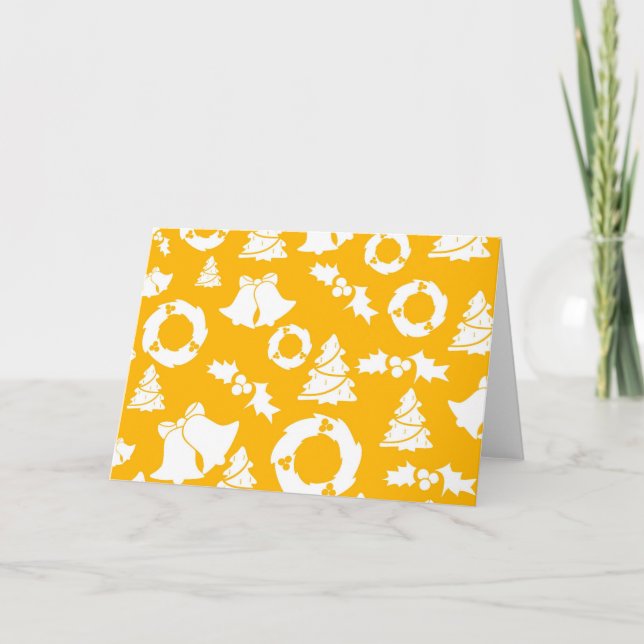 Cartão De Festividades Padrão de Natal Amarelo (Frente)