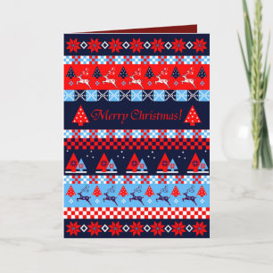 Cartão De Festividades Padrão de natal nórdico e texto personalizado
