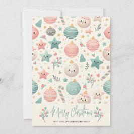 Cartão De Festividades Padrão de Natal Pastel Adorável com Ornamentos e E