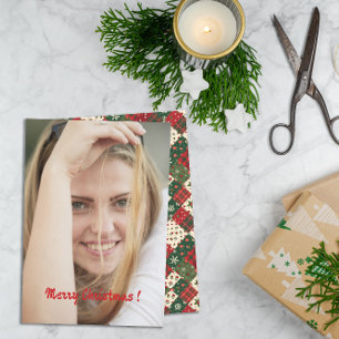 Cartão De Festividades padrão de patchwork de Natal foto votos