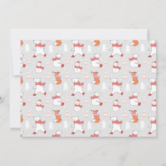 Cartão De Festividades Padrão de Urso Polar Raposa Boneco de Neve Fofo