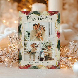 Cartão De Festividades Padrão de Xadrez Verde Vermelho Feliz Natal 3 Foto