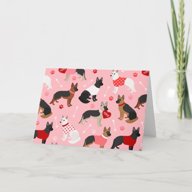 Cartão De Festividades Padrão do Namorados do german shepherd (Frente)