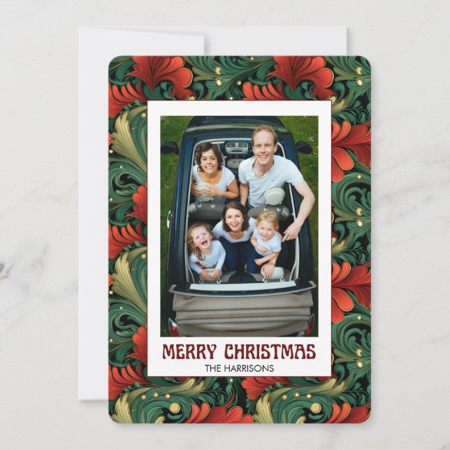 Cartão De Festividades Padrão Floral de Nouveau - Foto Personalizada (Frente)