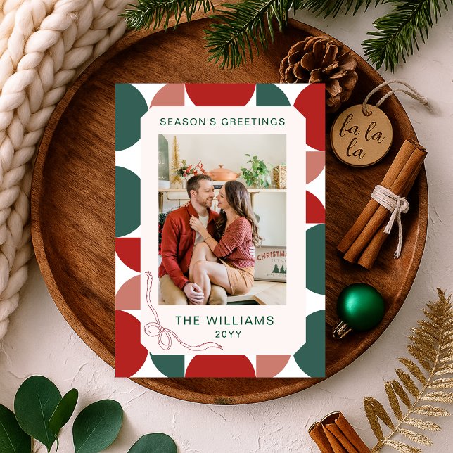 Cartão De Festividades Padrão Floral Geométrico Moderno em Vermelho e Ver (Criador carregado)