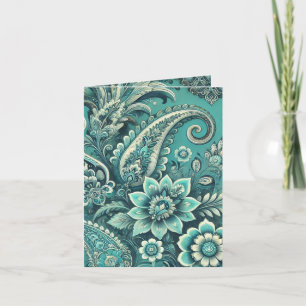 Cartão De Festividades Padrão Floral Paisley Turquesa