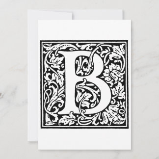 Cartão De Festividades Padrão Floral Preto e Branco com Inicial de Monogr