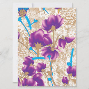 Cartão De Festividades Padrão floral vibrante com púrpura e azul f
