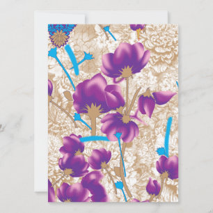 Cartão De Festividades Padrão floral vibrante com púrpura e azul f