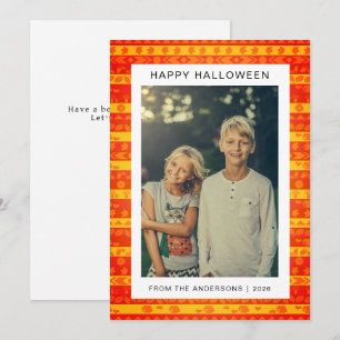 Cartão De Festividades Padrão Minimalista Retro Boho de Foto de Halloween
