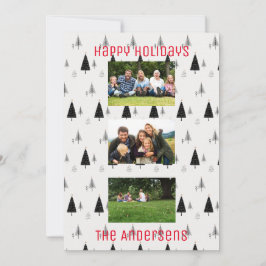 Cartão De Festividades Padrão Moderno de Árvore de Natal Preto e Branco