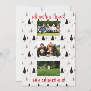 Cartão De Festividades Padrão moderno de árvore de Natal preto e branco