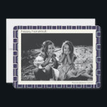 Cartão De Festividades Padrão moderno do meio século na foto de Hanukkah<br><div class="desc">Trendy,  moderno e simples retrorreflector moderno padrão de linhas em azul e branco para Chanucá,  personalizado com seu nome e foto.</div>