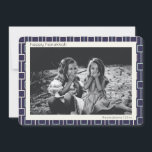 Cartão De Festividades Padrão moderno do meio século na foto de Hanukkah<br><div class="desc">Trendy,  moderno e simples retrorreflector moderno padrão de linhas em azul e branco para Chanucá,  personalizado com seu nome e foto.</div>