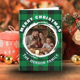 Cartão De Festividades Padrão Xadrez de Foto Personalizada da Família Nat