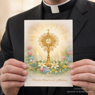 Cartão De Festividades Padre Católico Floral Eucarístico de Páscoa