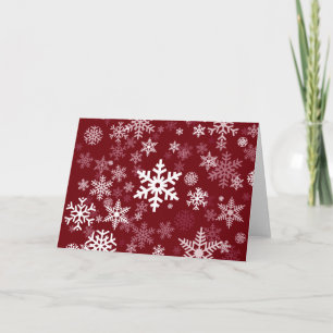 Cartão De Festividades Padrões de Neve Feliz Feriado em vermelho-burrado