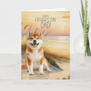 Cartão De Festividades Pai de cachorro Akita no pôr do sol na praia no Di