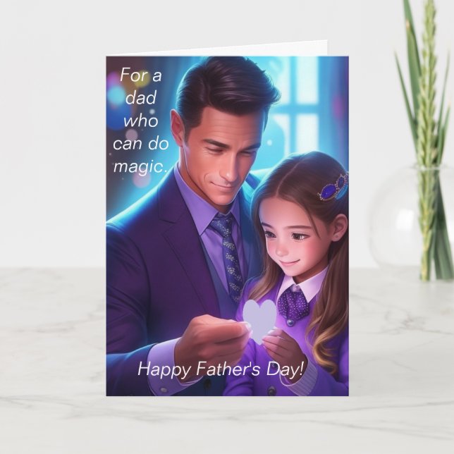Cartão De Festividades Pai e filha fazendo magia (Frente)