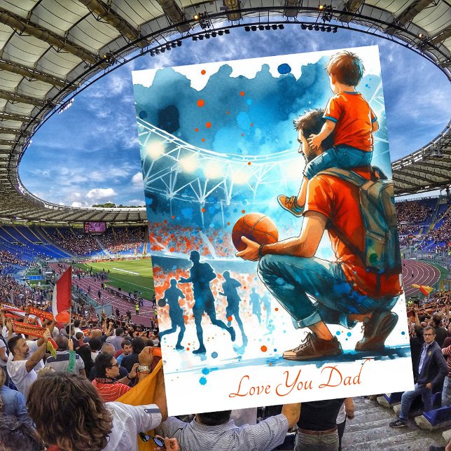 Cartão De Festividades Pai e Filho Assistindo Partida de Futebol Aquarela (Criador carregado)