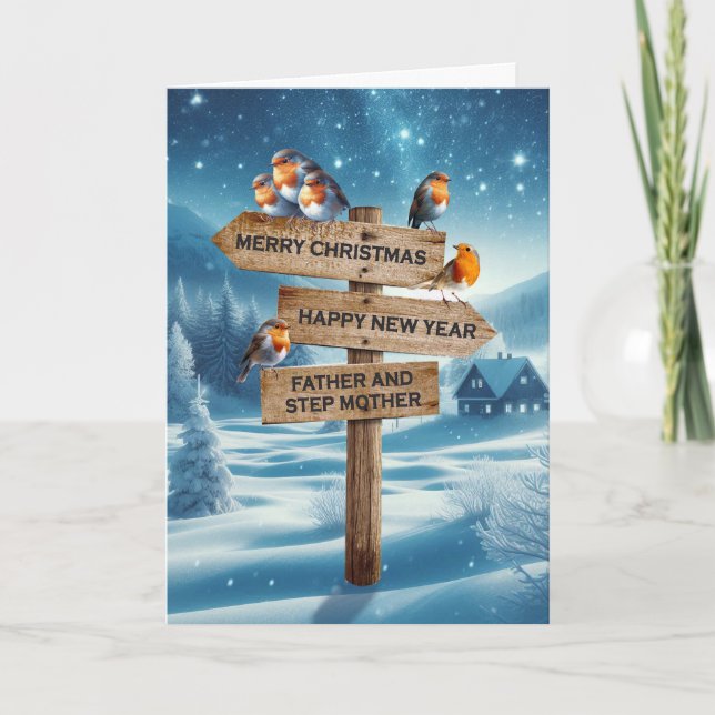 Cartão De Festividades Pai e Mãe Robins de Natal (Frente)