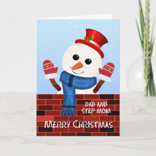 Cartão De Festividades Pai e Passo Mãe Natal Snowman