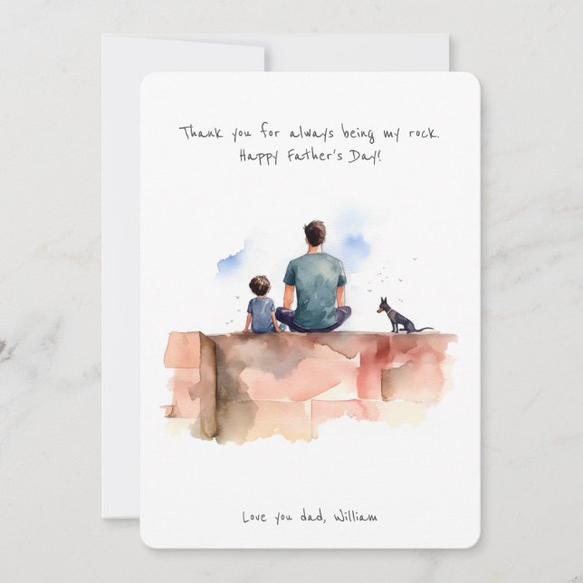 Cartão De Festividades Pai, filho e cachorro de estimação | Aquarela | Di (Frente)