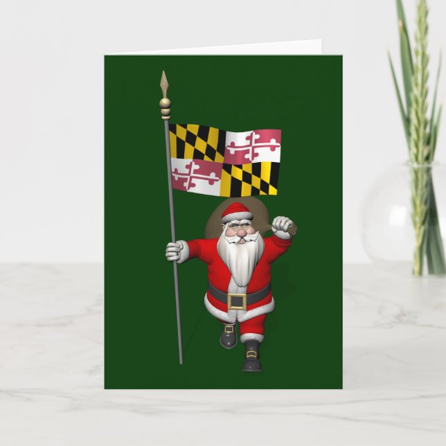 Cartão De Festividades Pai Natal Com Bandeira De Maryland (Frente)