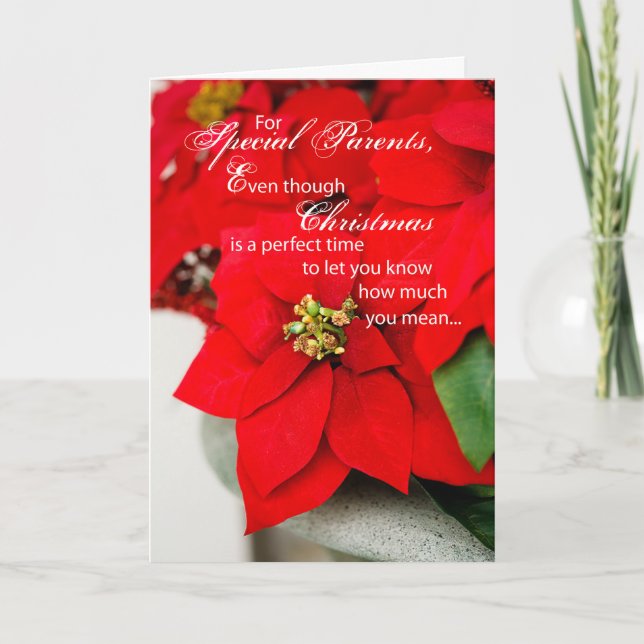 Cartão De Festividades Pais Poinsettia de Natal (Frente)
