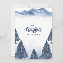 Cartão De Festividades Paisagem de Inverno Azul Branco Saudação de Natal