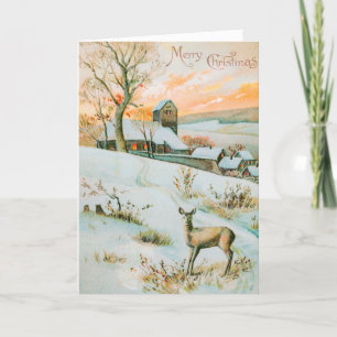 Cartão De Festividades Paisagem de inverno e Férias de Veado no Natal