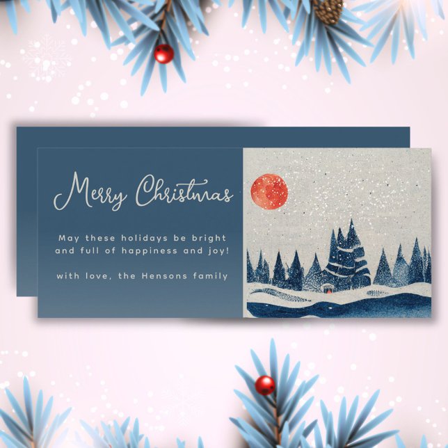 Cartão De Festividades Paisagem de Inverno e Lua Feliz Natal (Criador carregado)