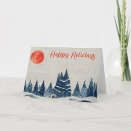 Cartão De Festividades Paisagem de Inverno Floresta Desenho Azul Marinho