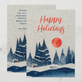Cartão De Festividades Paisagem de Inverno Floresta Lua Laranja Azul Mari