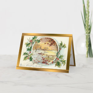 Cartão De Festividades Paisagem De Inverno Vintage Para O Natal