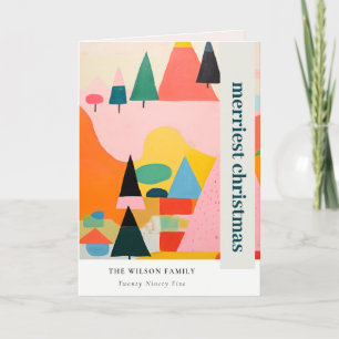 Cartão De Festividades Paisagem de Natal Colorida Retro-Abstrato